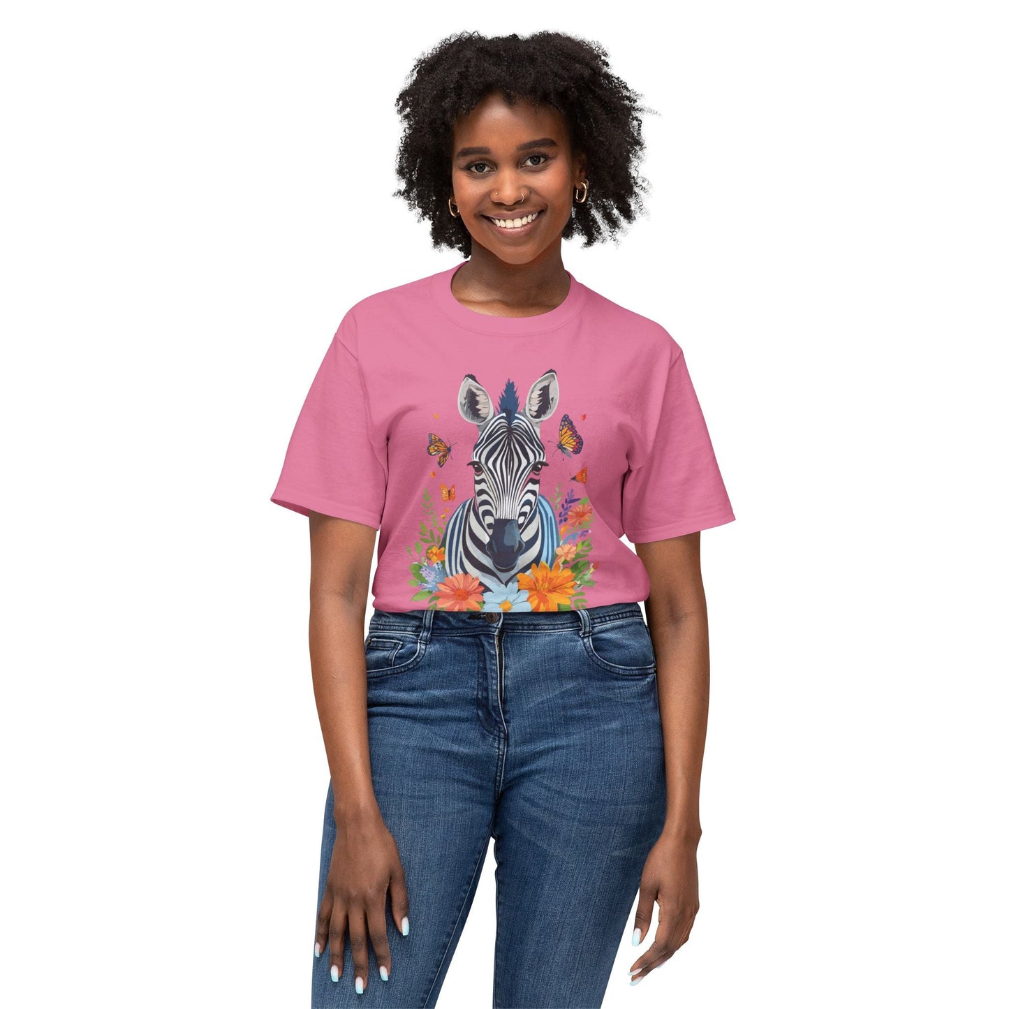 Zebra Art Print T Shirt Unisex Cotton Tee With Floral Design Vintage Zebra Theme