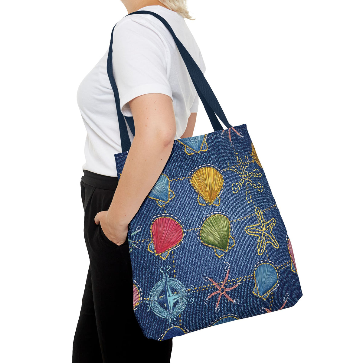 Denim Fabric Imitation Print Unisex Canvas Bag Poly Spun 3 Sizes Tote Bag 182-25