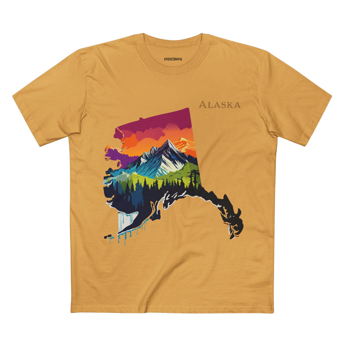 Alaska Mountain Landscape T-Shirt | State Silhouette Sunset Forest