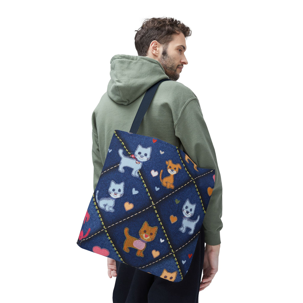Love Day Graphic Design Denim Fabric Imitation Print Unisex Canvas Bag POLY 3 Sizes Tote Bag 201-2