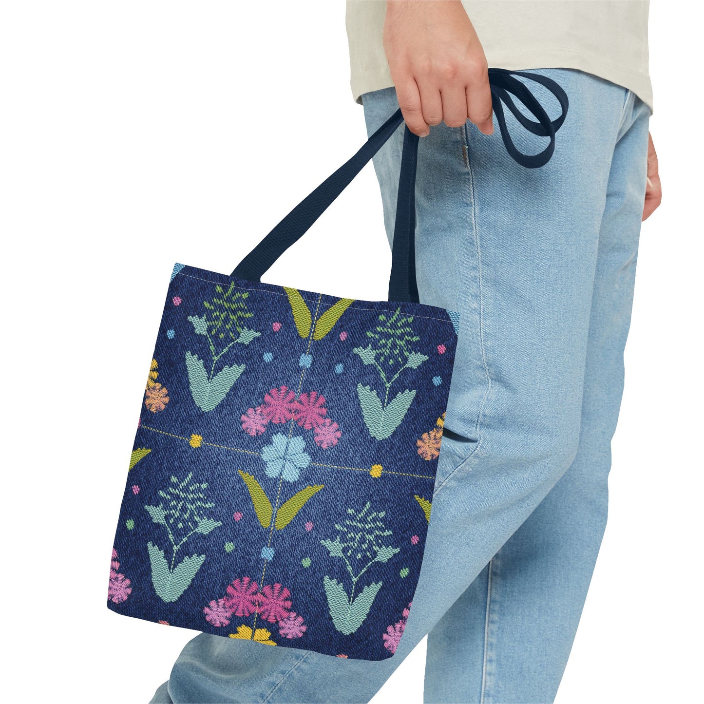 Denim Fabric Imitation Print Unisex Canvas Bag Poly Spun 3 Sizes Tote Bag 127