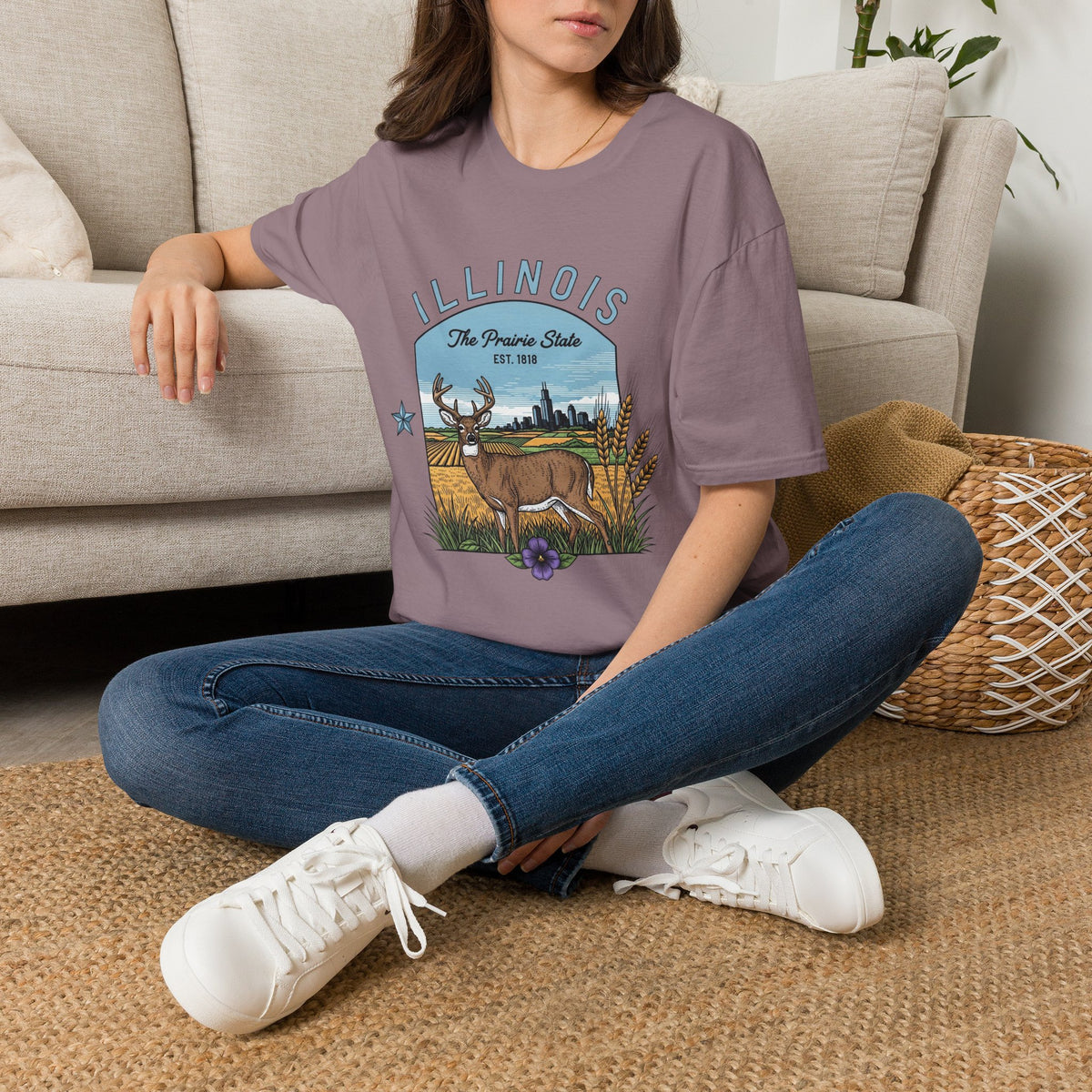 Illinois Deer T-Shirt — The Prairie State Wildlife Travel Tourist Graphic Tee Unisex 100 Cotton Gildan T-Shirt