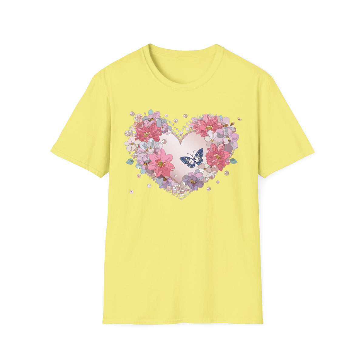 Floral Heart with Butterfly T-Shirt | Pink Flower Heart Tee