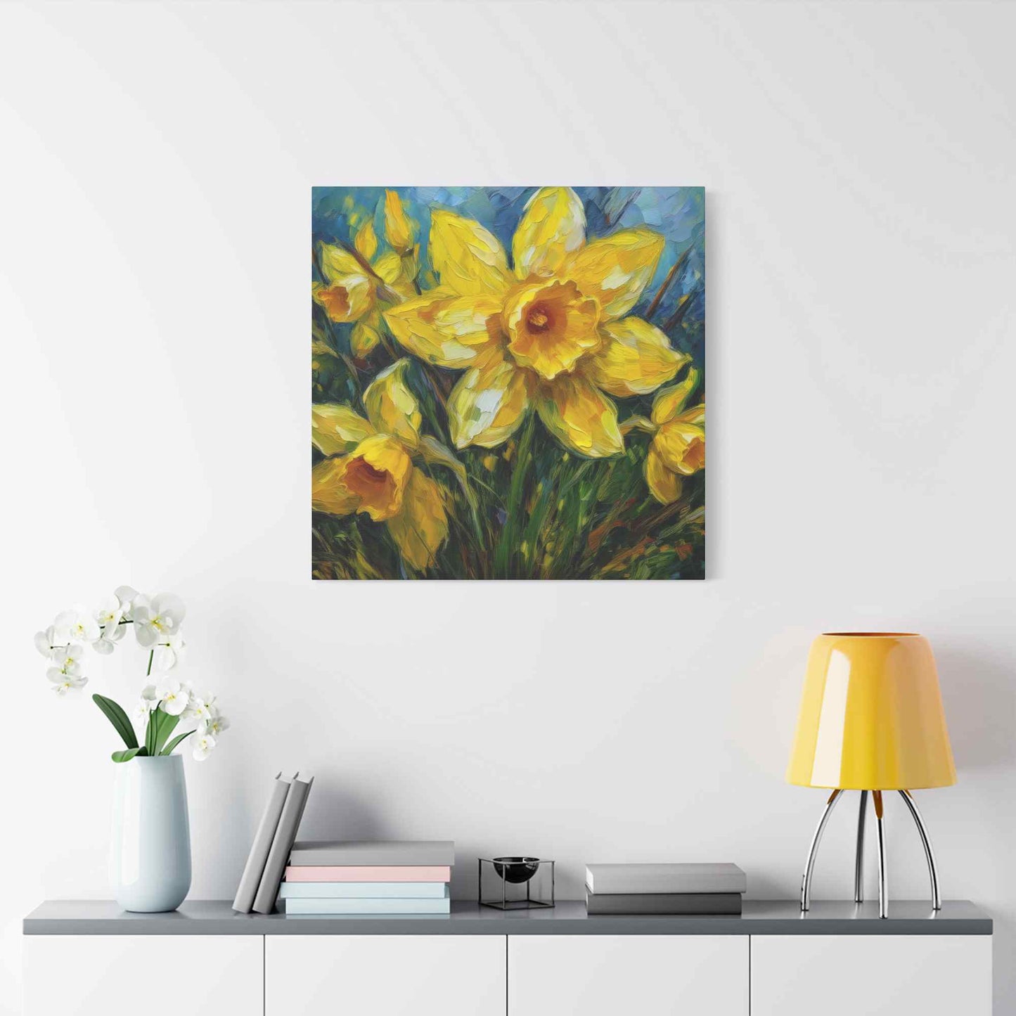 Narcissus Print Canvas, Floral Oil Paint Print 20x20, 24x24, 30x30, 32x32, 36x36 Art Design Pine-Wood Inner Frame MC-178