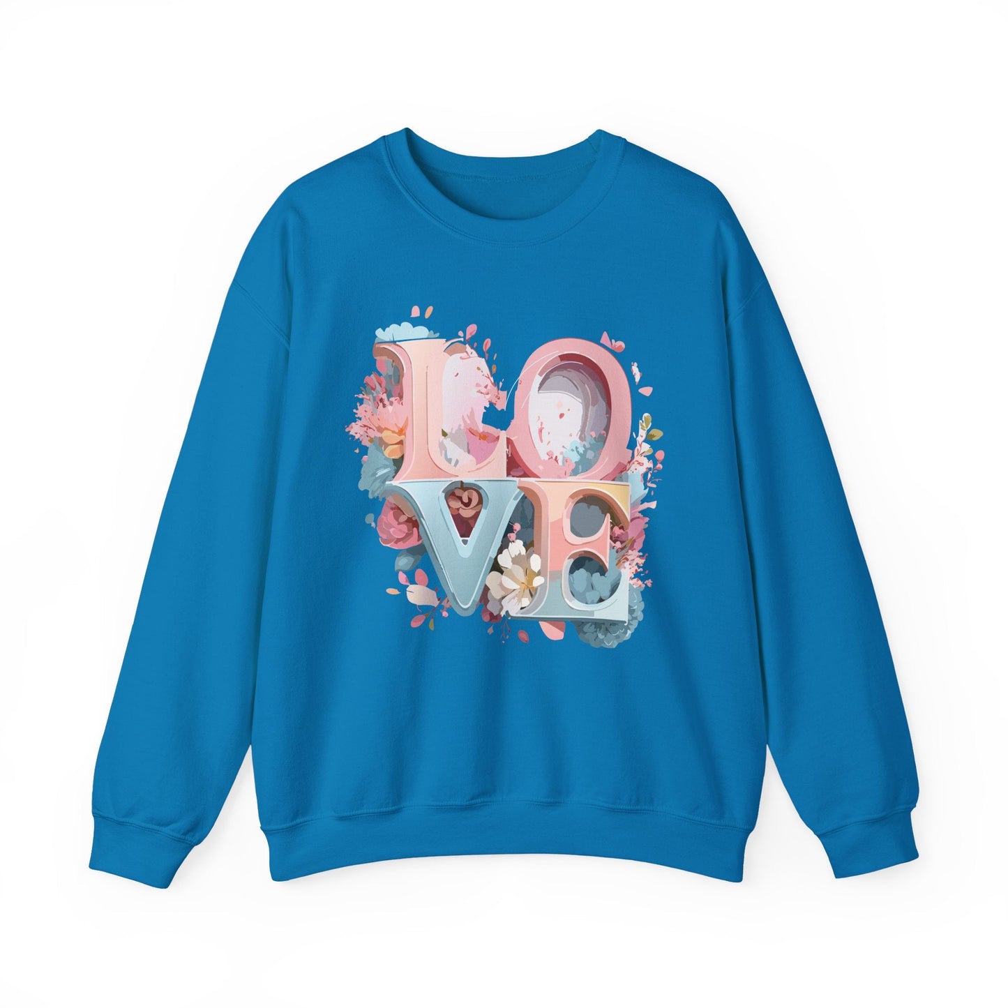 Floral Love Sweatshirt Unisex Crewneck Valentine Day Gift Gildan 18000 Fifty Fifty Cotton Blend