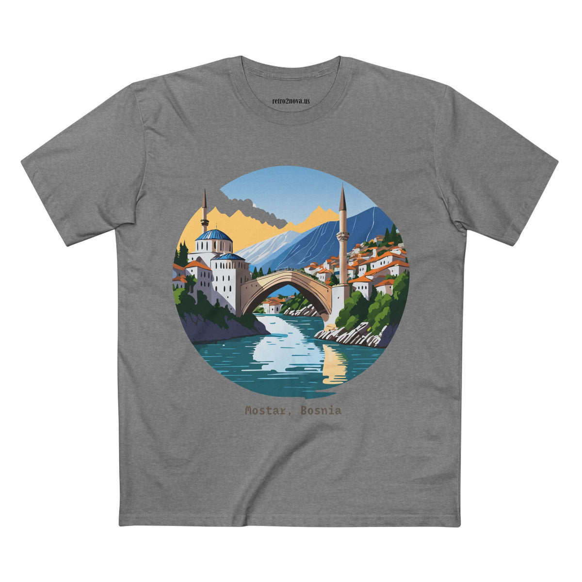 Mostar Bosnia Illustration T-Shirt | Stari Most Bridge Circle Design