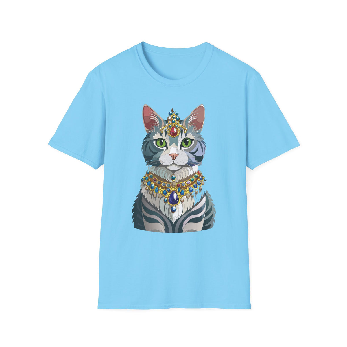 Regal Cat with Jewel Crown T-Shirt | Royal Tabby Illustration