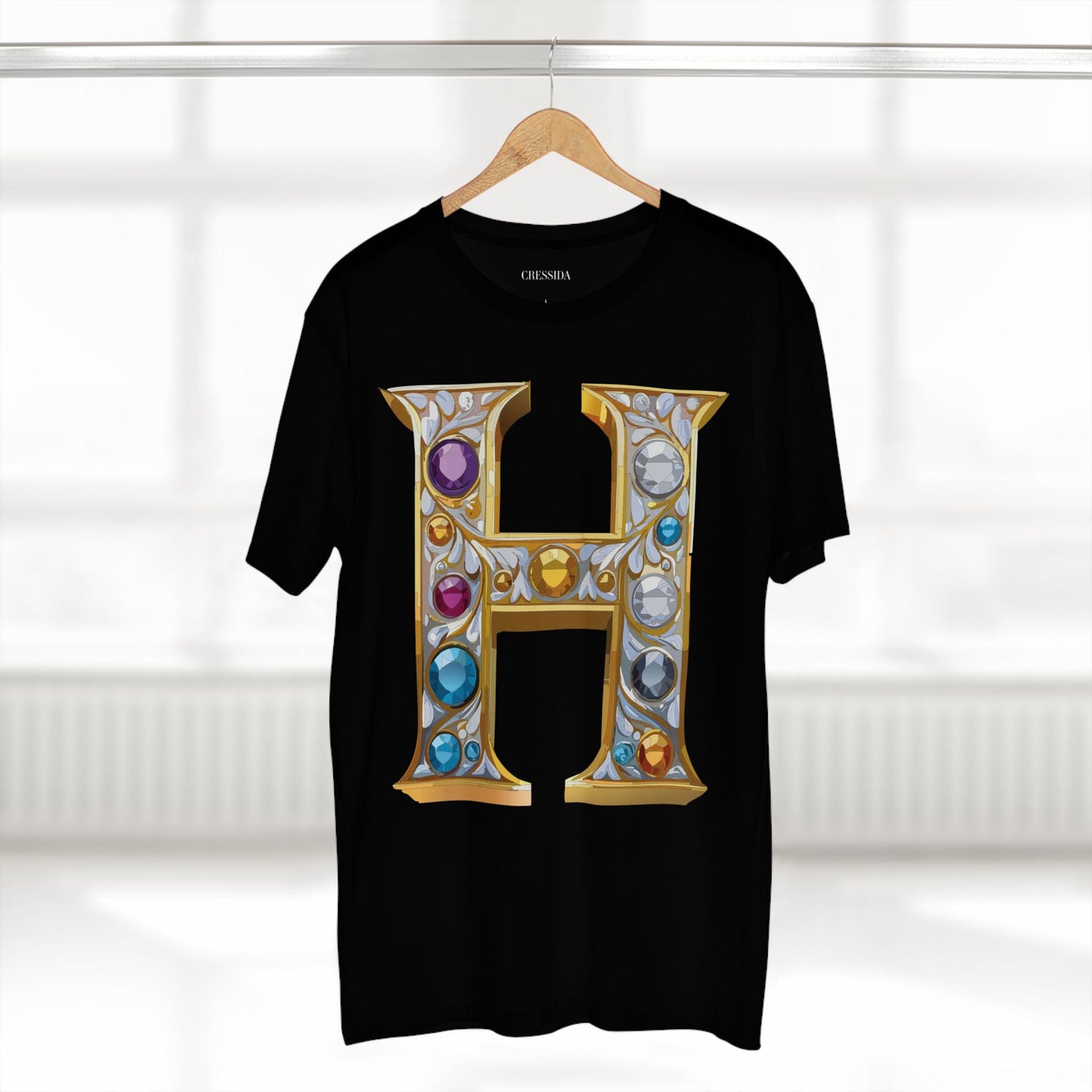 Letter H Graphic Design Tee Unisex 100 Cotton With Antique Gold Letters Artwork T-Shirt