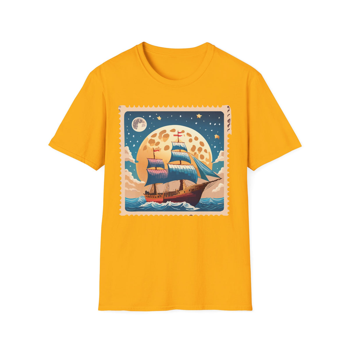 Vintage Sailboat at Moonrise T-Shirt | Nautical Sunset Illustration