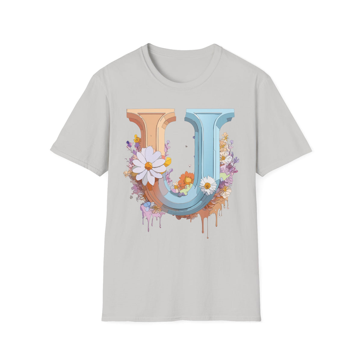 Floral Letter U T-Shirt | Vintage Block Initial with Daisies