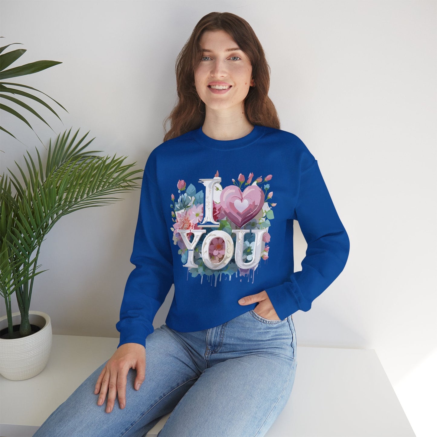 Floral Love Sweatshirt Unisex Valentine Day Flower Print Crewneck Gildan 18000 Cozy