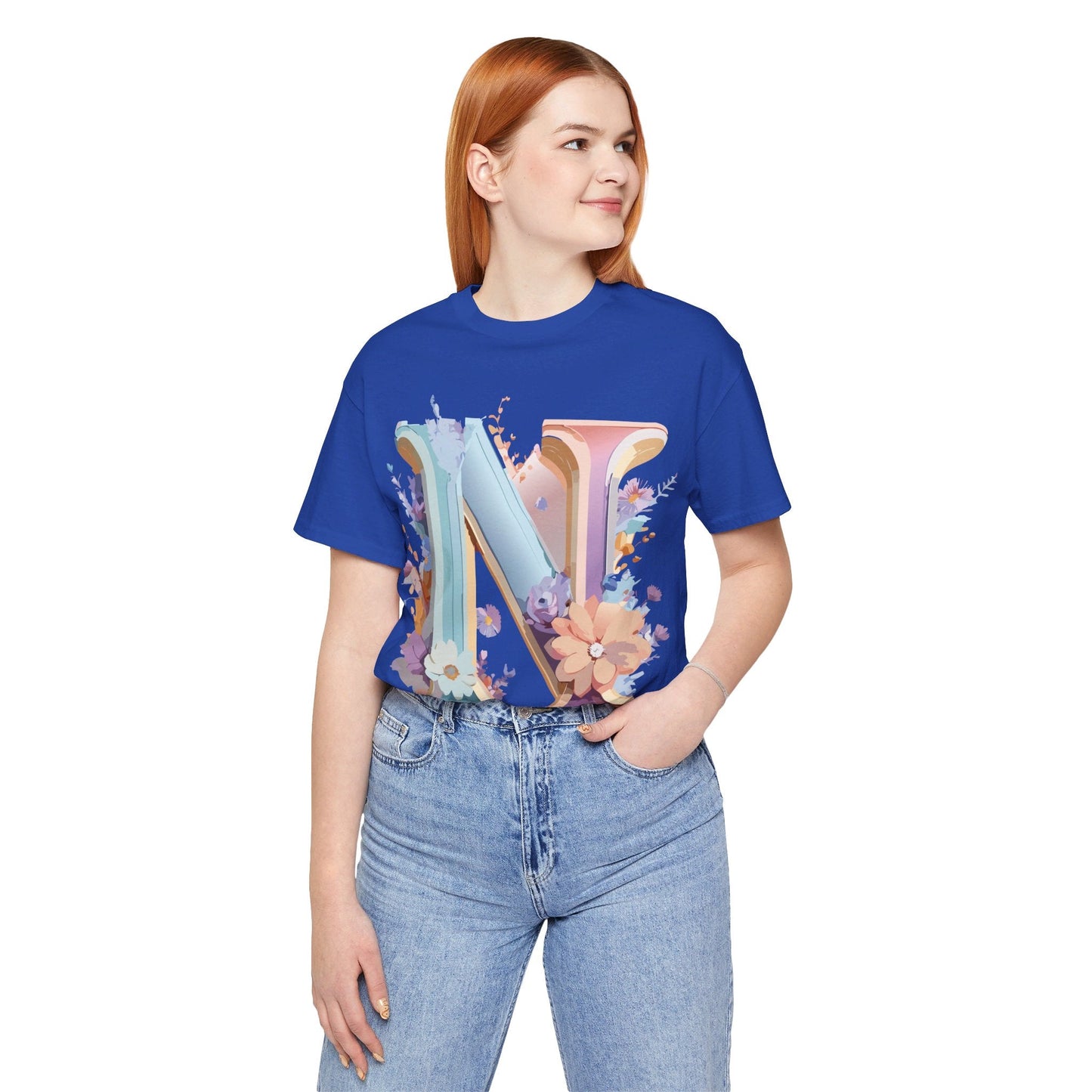 Letter N Shirt Graphic Tee Unisex Vintage Inspired Art Adelpha Design Short Sleeve
