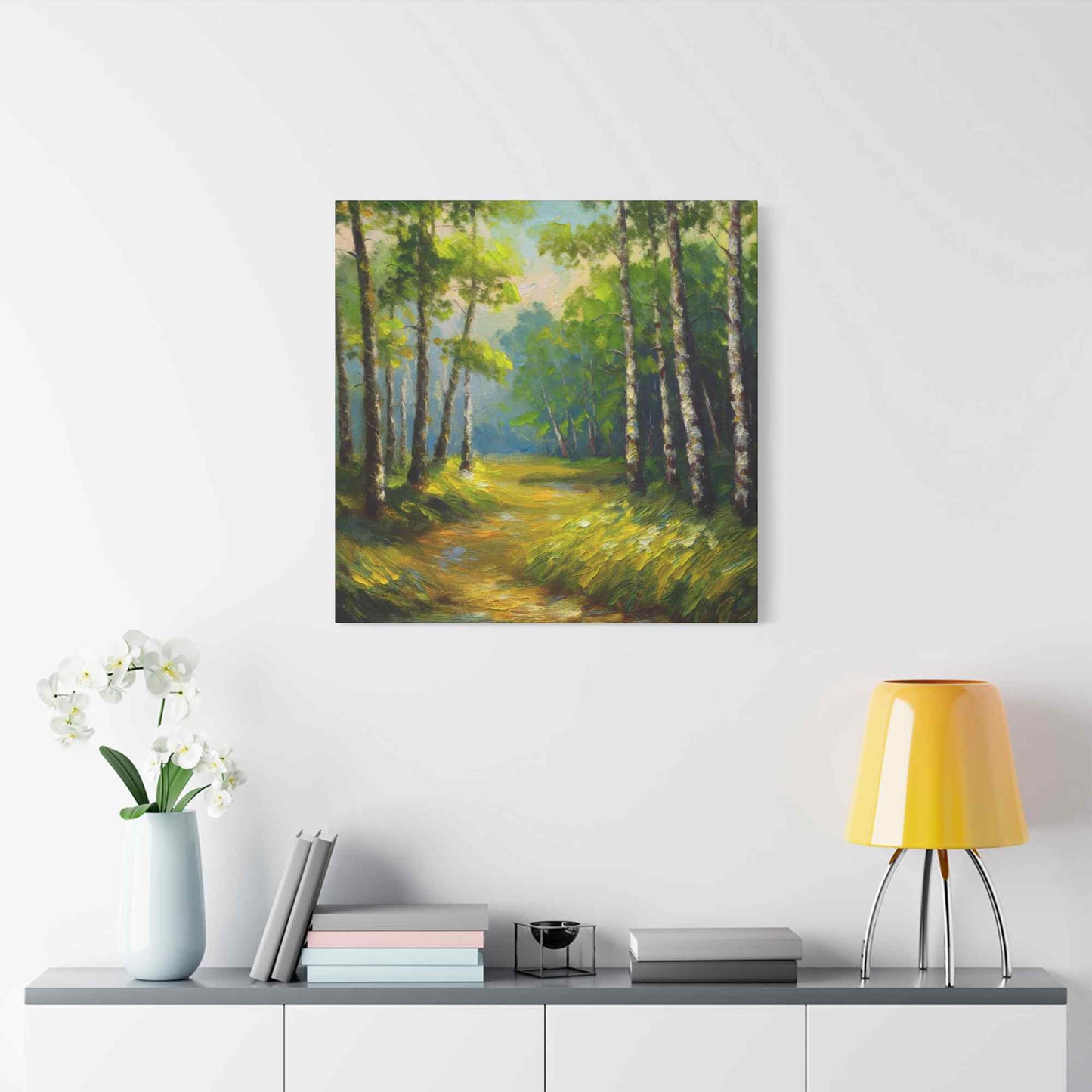 Summer Forest Print Canvas, Oil Paint Print 20x20, 24x24, 30x30, 32x32, 36x36 Art Design Pine-Wood Inner Frame MC-87
