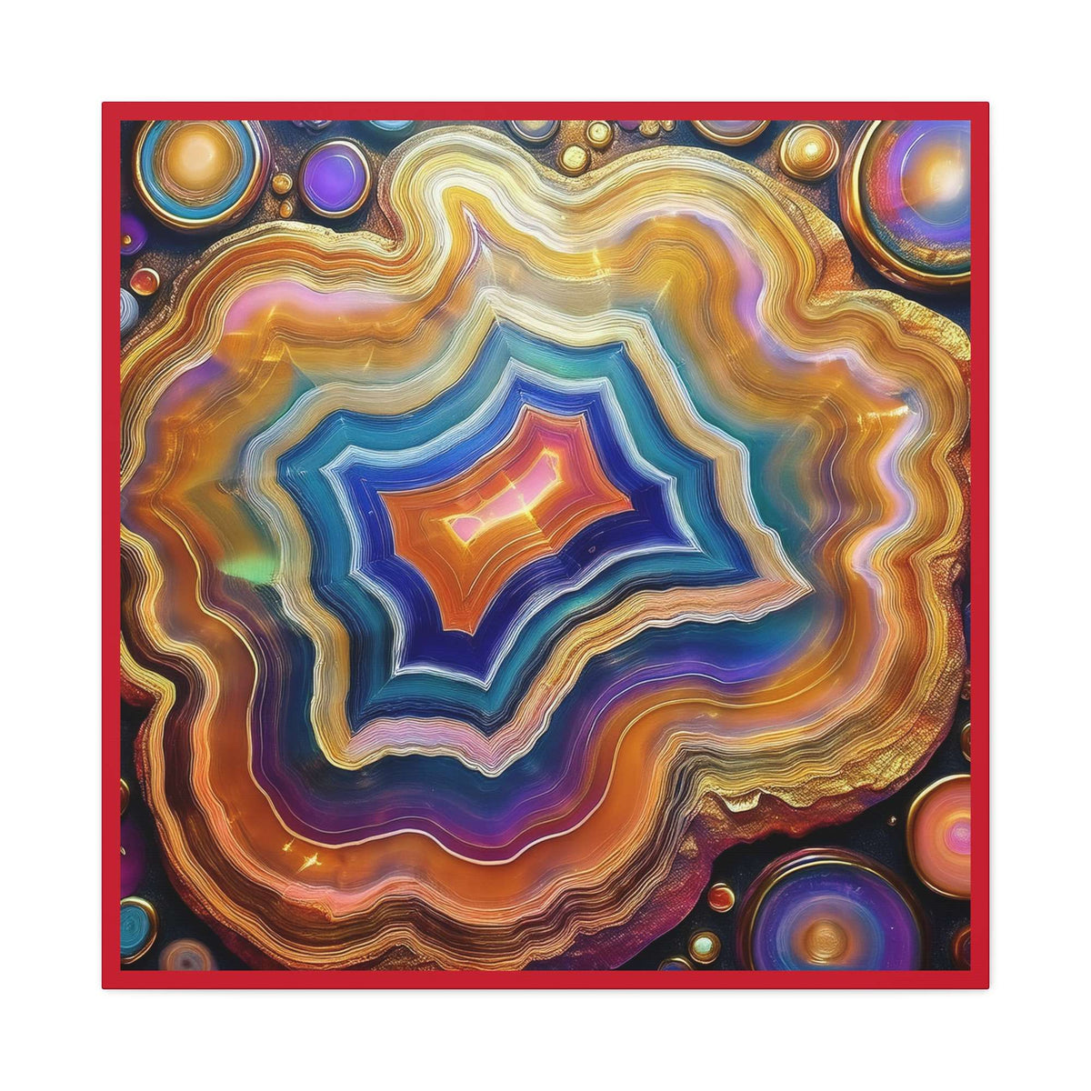 Agate Stone Graphic Print Canvas, Oil Paint Print 20x20, 24x24, 30x30, 32x32, 36x36 Canvas Pine-Wood Inner Frame MC-191