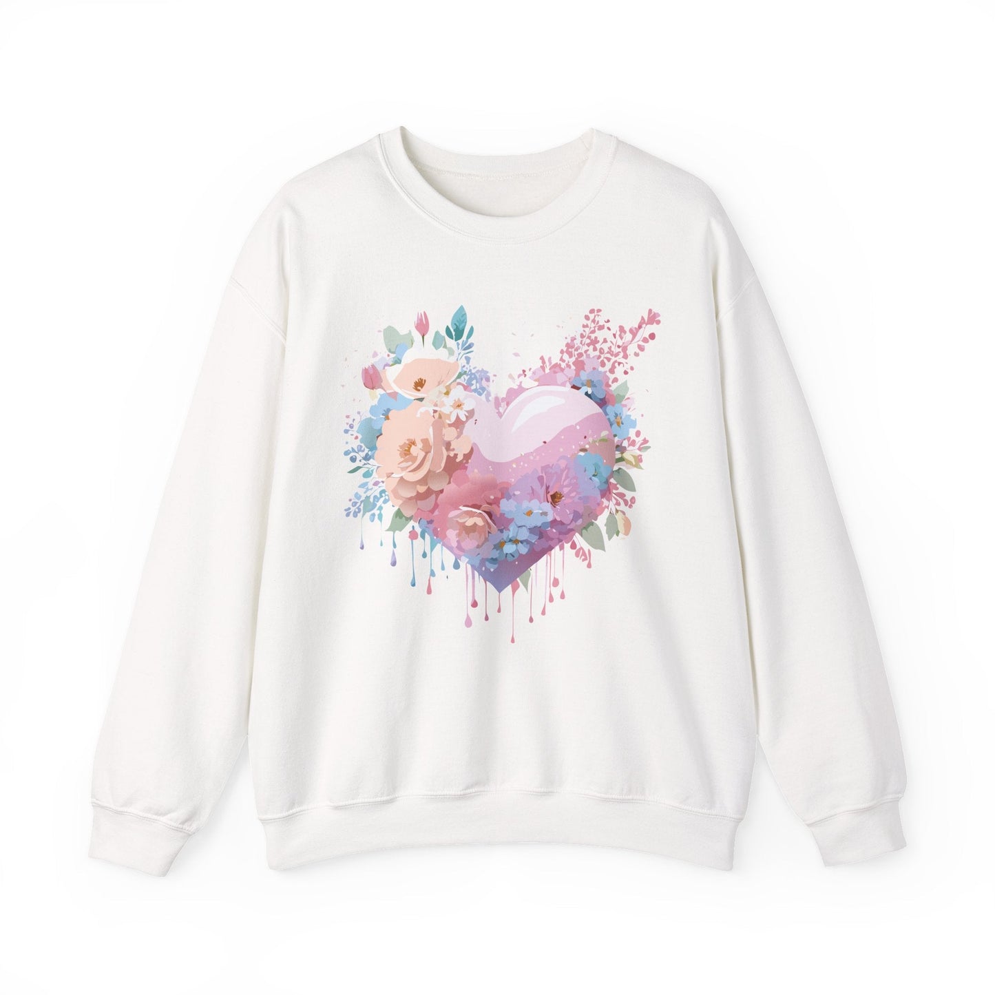 Floral Heart Sweatshirt Unisex Crewneck Valentines Day Floral Love Gildan 18000 Premium