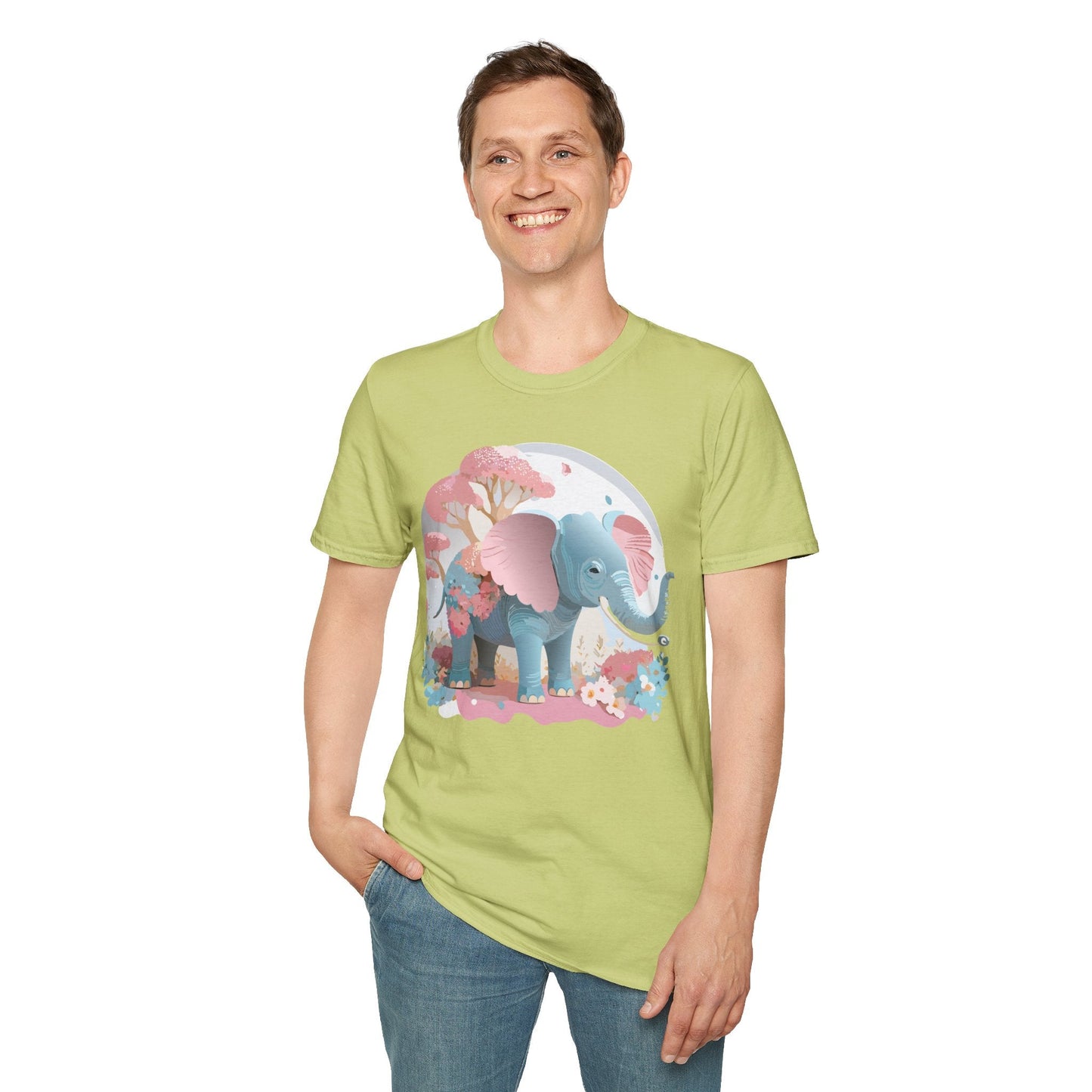 Unisex Elephant Graphic Tee Gildan Softstyle 64000 100 Percent Ring Spun Cotton Fabric