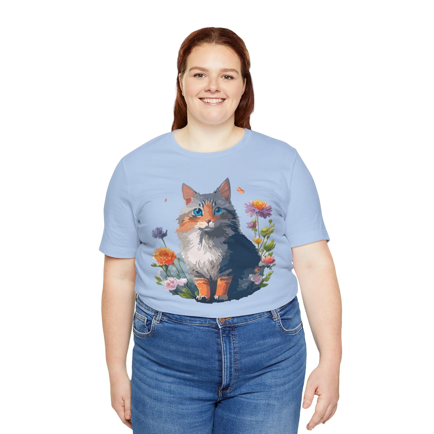 Floral Cat Tee, Animal Shirt, Cat Shirt, Floral Tee, Flower T-shirt, T-Shirt with Animal, Summer Top with Art Design