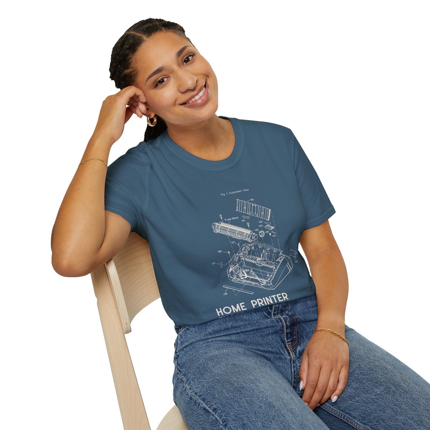 Unisex Cotton T-Shirt Vintage Home Printer Blueprint Tee Home Printer Works 4 Microdots Slogan