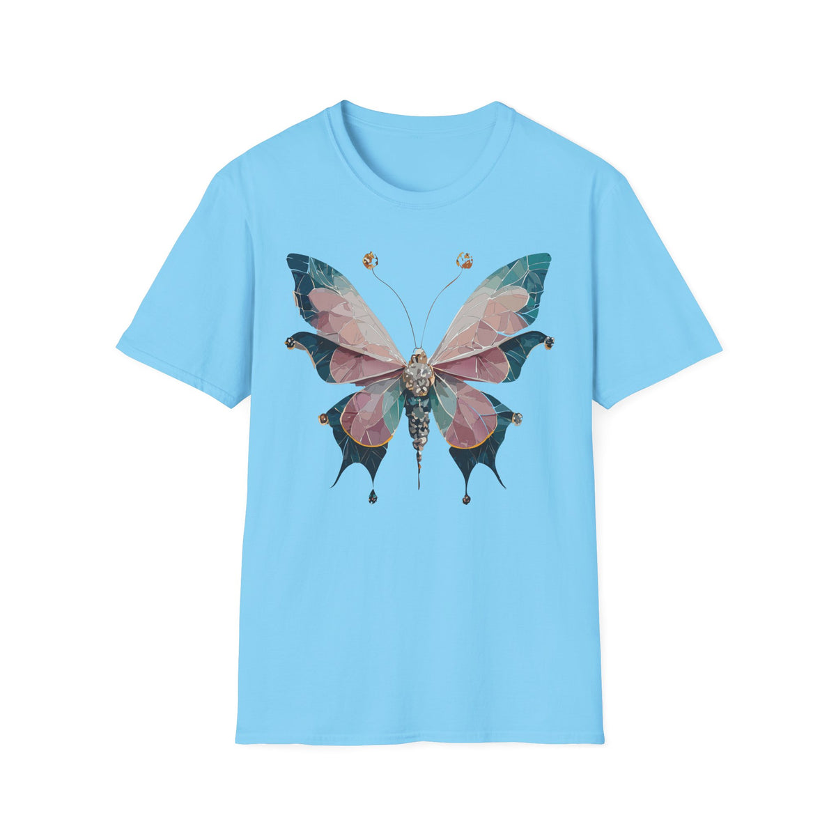 Geometric Pastel Butterfly T-Shirt | Floral Gem Accent Graphic Tee Unisex 100 Cotton Gildan T-Shirt