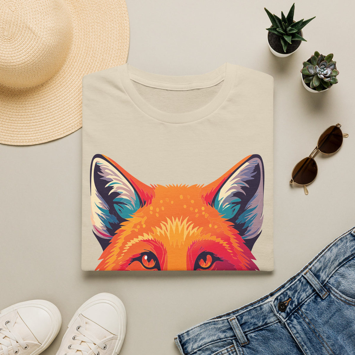 Colorful Fox Illustration T-Shirt | Vibrant Pop Art Fox Tee