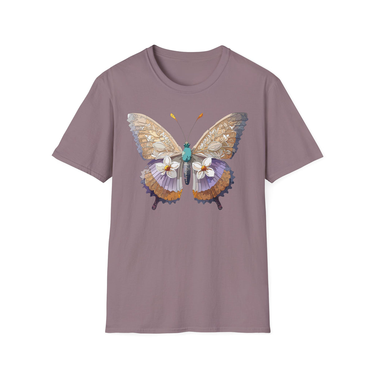 Butterfly Floral Tee — Delicate Botanical Butterfly Graphic Design Unisex 100 Cotton Gildan T-Shirt