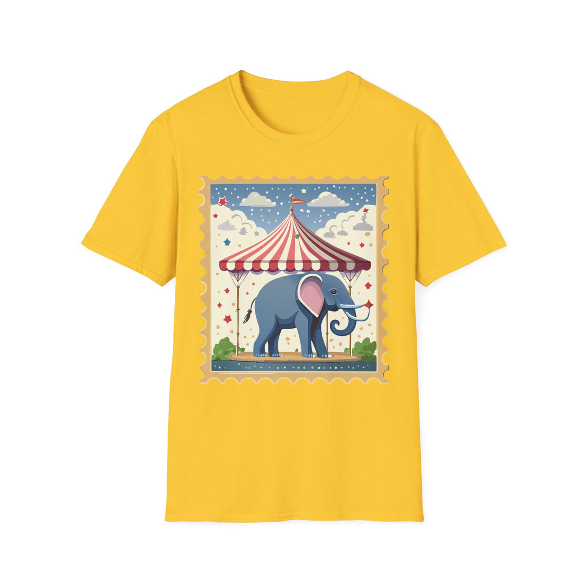Circus Elephant Tent T-Shirt | Vintage Carnival Stamp Graphic Tee Unisex 100 Cotton Gildan T-Shirt