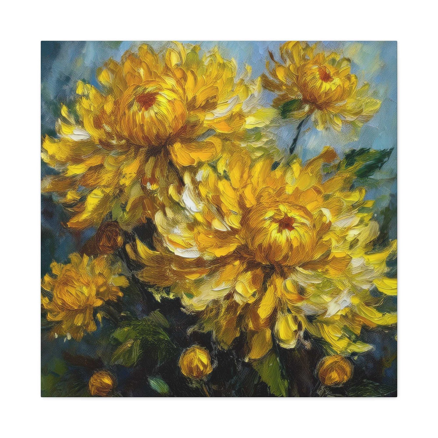 Chrysanthemums Print Canvas, Floral Oil Paint Print 20x20, 24x24, 30x30, 32x32, 36x36 Art Design Pine-Wood Inner Frame MC-163