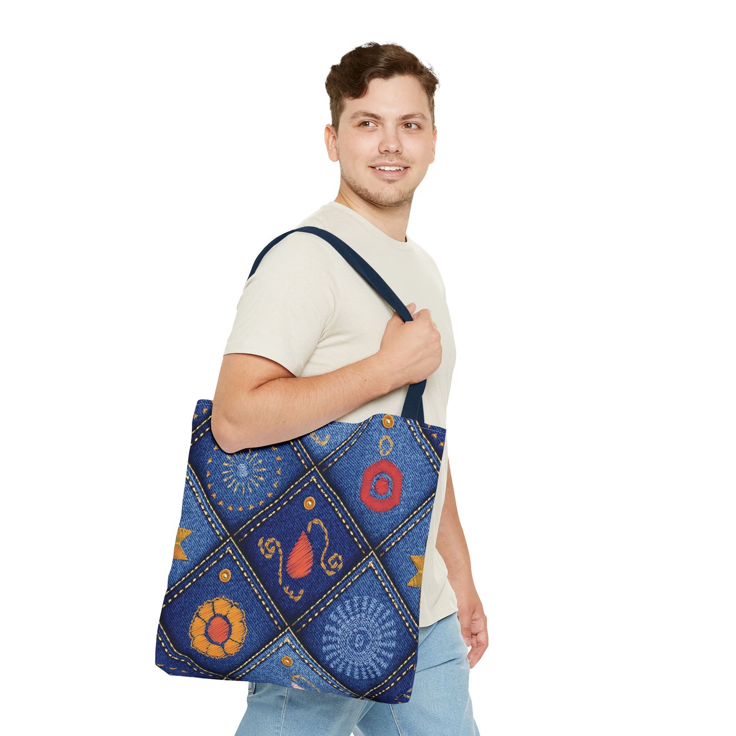 Diwali Graphic Denim Fabric Imitation Print Unisex Canvas Bag Poly Spun 3 Sizes Tote Bag 205-4