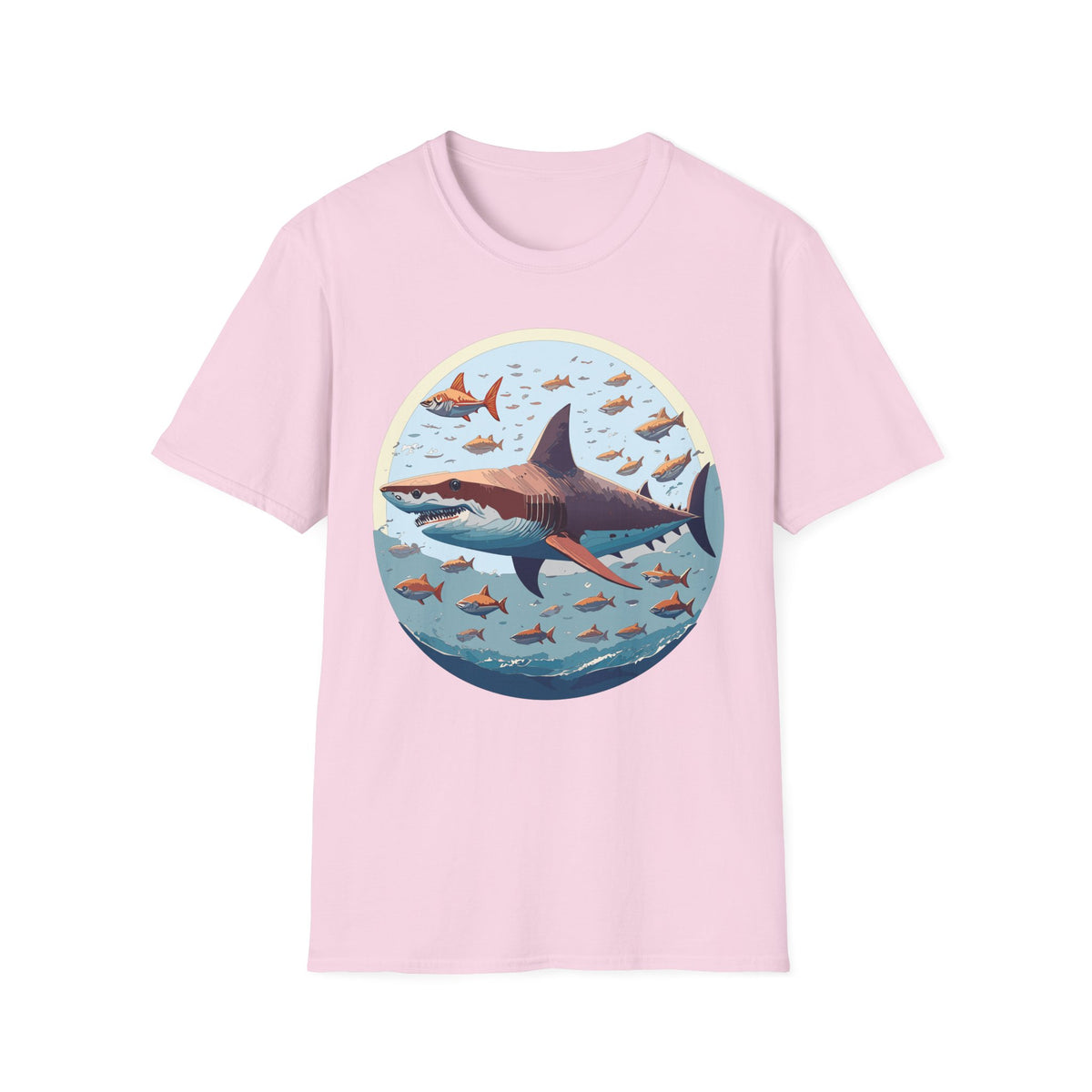 Great White Shark Circle Illustration T-Shirt | Ocean Fish Scene