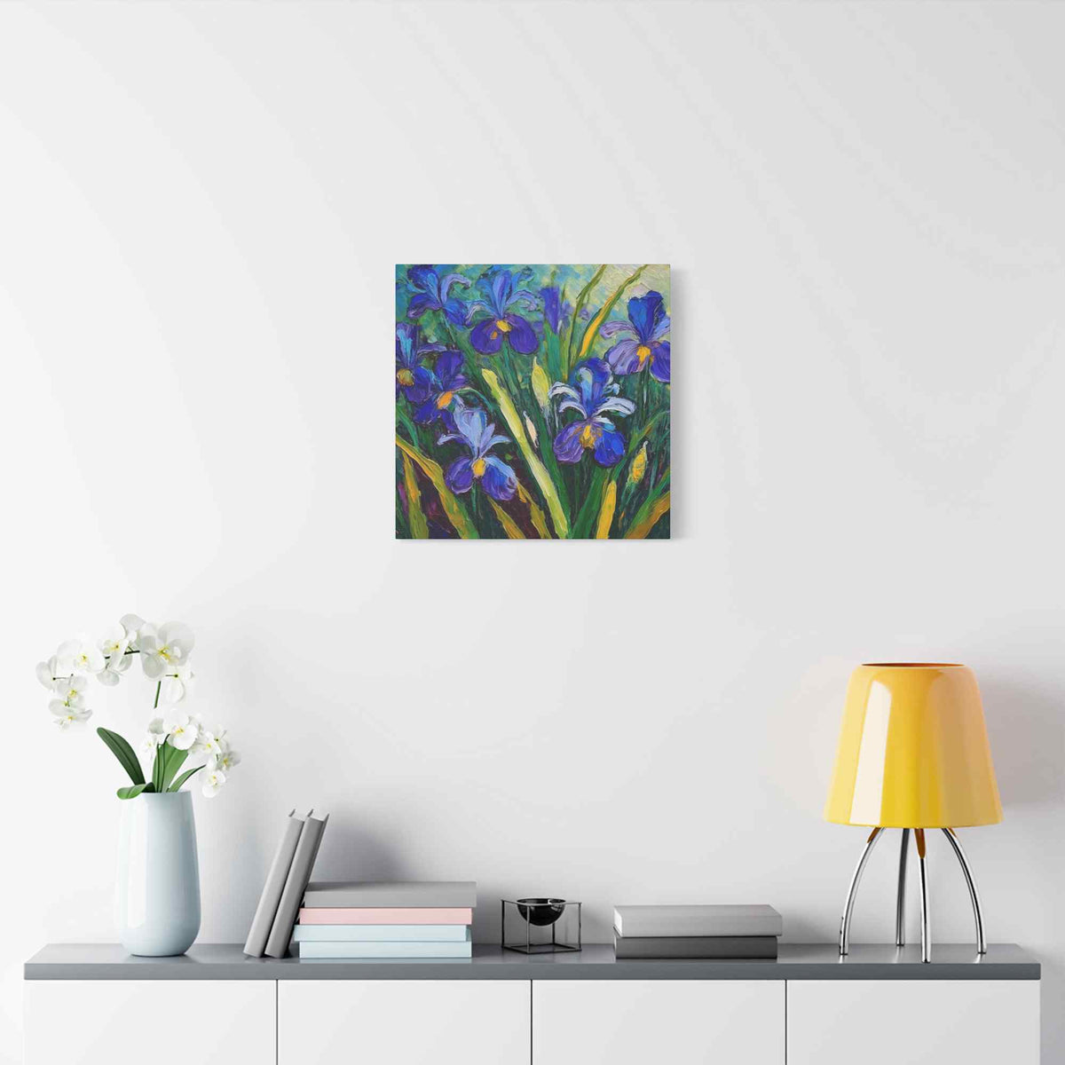 Irises Floral Print Canvas, Floral Oil Paint Print 20x20, 24x24, 30x30, 32x32, 36x36 Art Design Pine-Wood Inner Frame MC-187