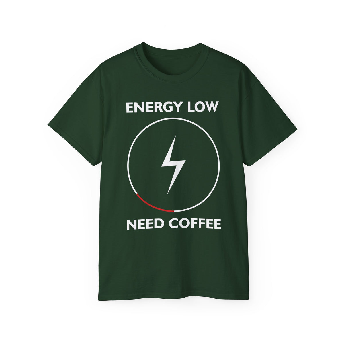 Energy Low Need Coffee T-Shirt | Battery Lightning Design