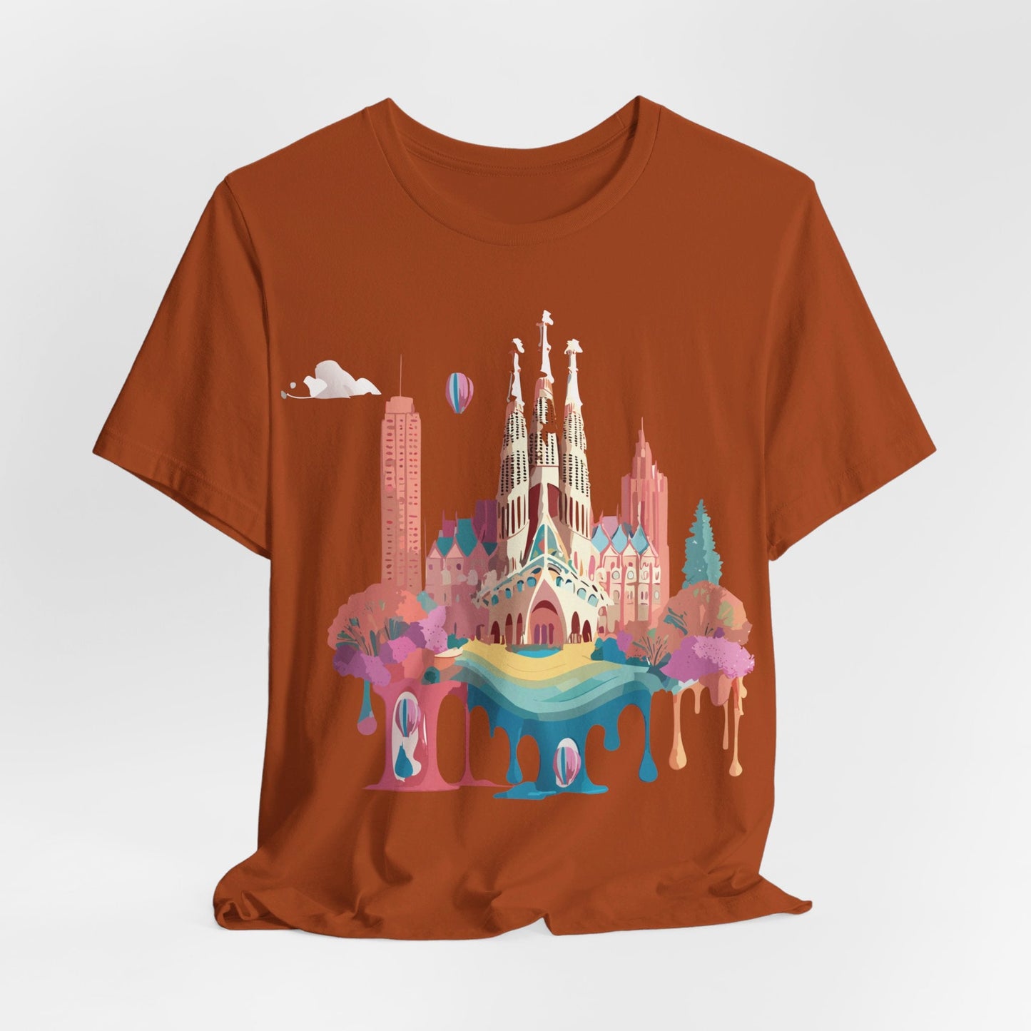 Adelpha Barcelona Themed Graphic Tee Unisex Short Sleeve Art Design For Everyday Comfort