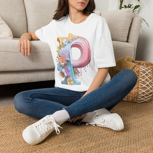 Floral Letter P Monogram T-Shirt | Pink Pastel Initial Tee