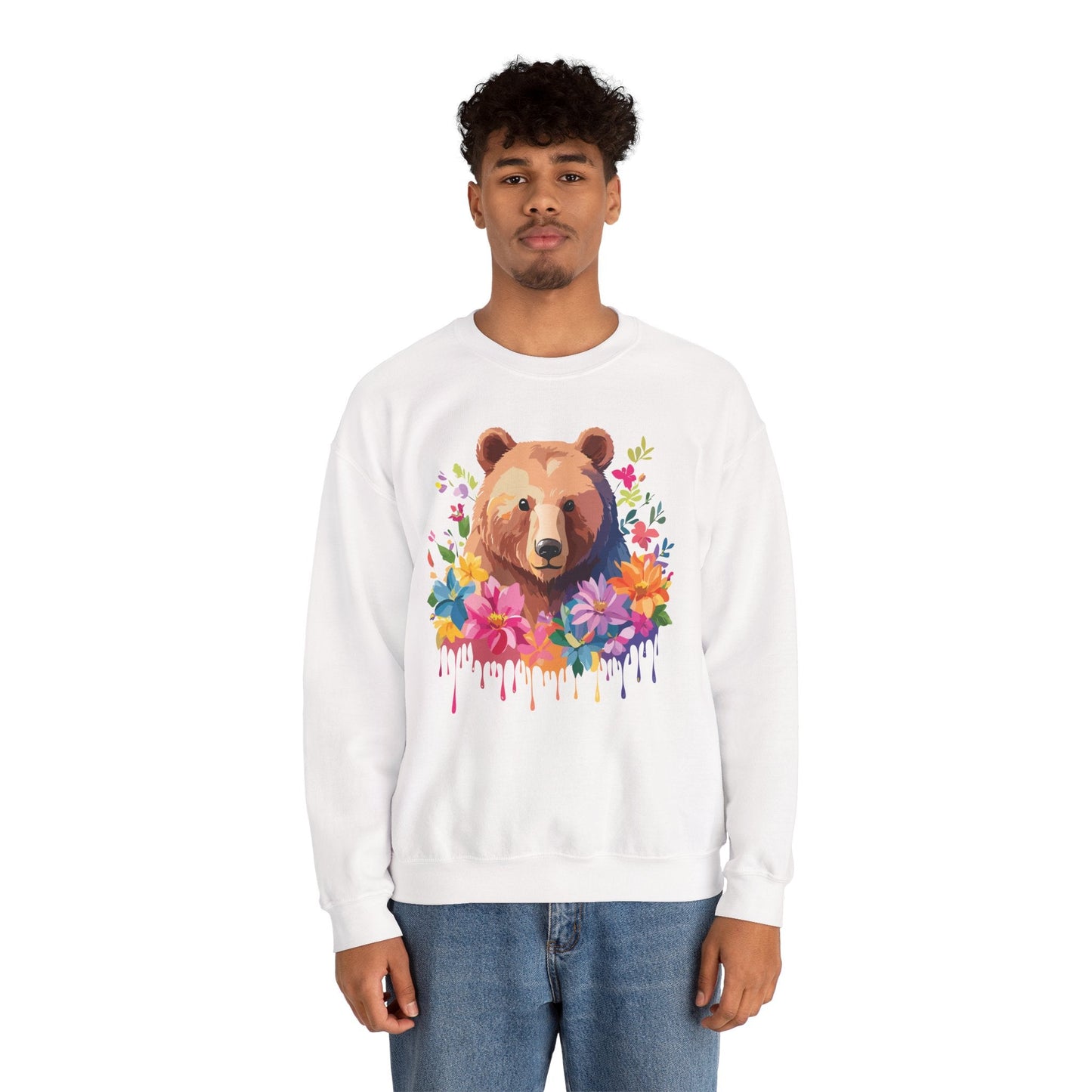 Unisex Floral Bear Sweatshirt With Art Design Animals Sweatshirt