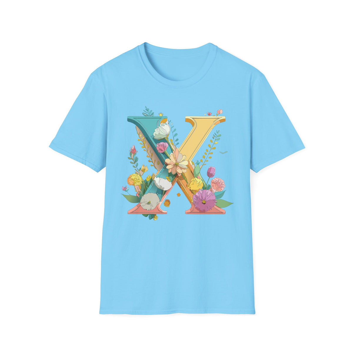 Floral Letter X T-Shirt | Botanical Monogram Initial Tee