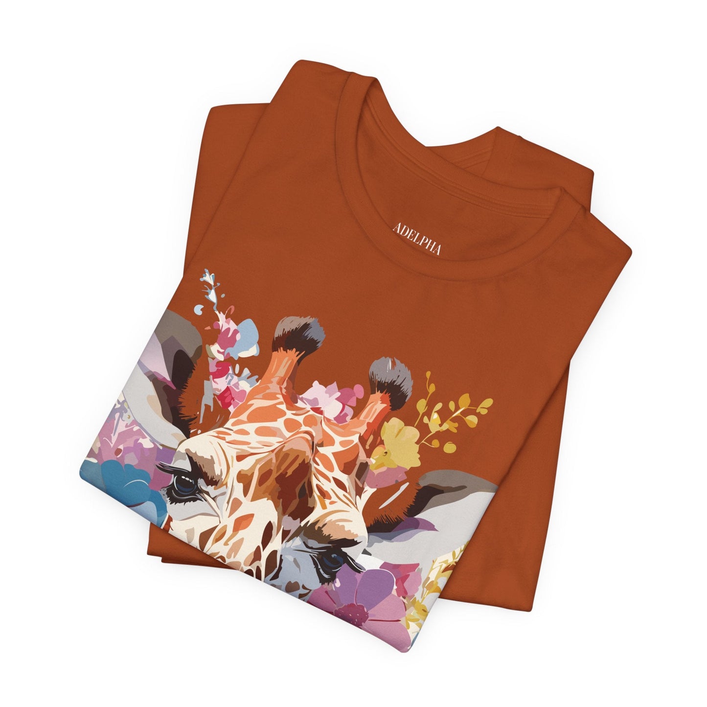 Giraffe Graphic Tee Unisex Premium Short Sleeve Jersey Shirt With Vintage Inspired Art By Adelpha