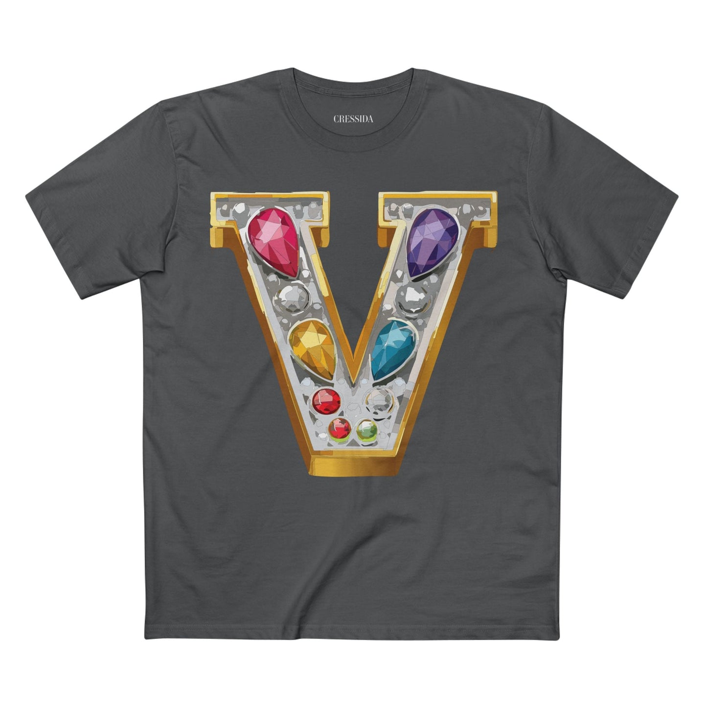 Letter V Graphic Design Tee Unisex 100 Cotton With Antique Gold Letters Artwork T-Shirt