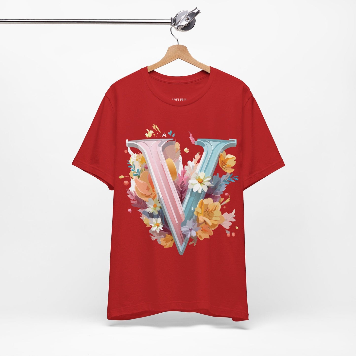 Letter V Shirt Graphic Tee Unisex Jersey Short Sleeve Vintage Inspired Artwork Adelpha