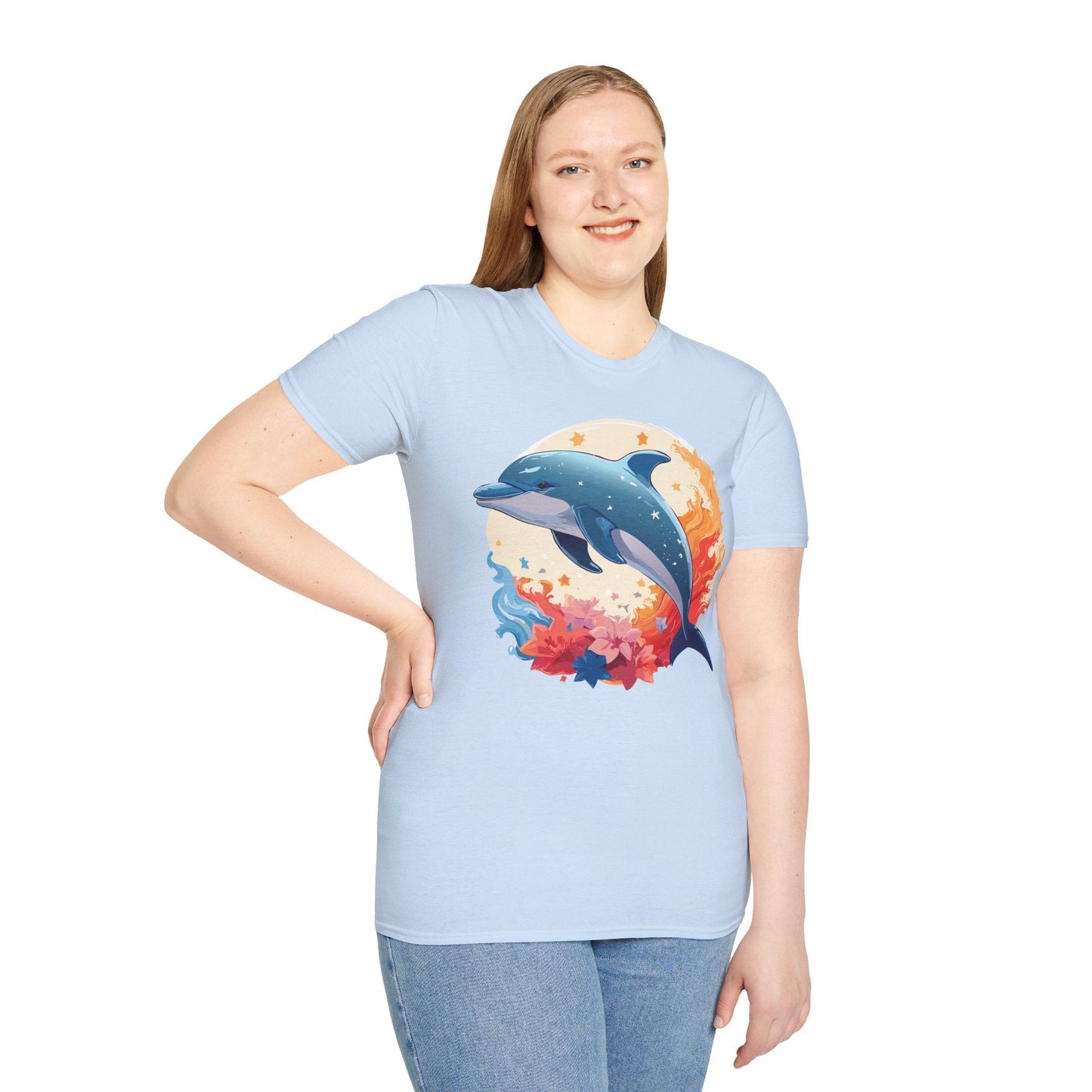 Dolphin T Shirt Unisex Softstyle Gildan 64000 100 Percent Ring Spun Cotton Animal Fish Tee