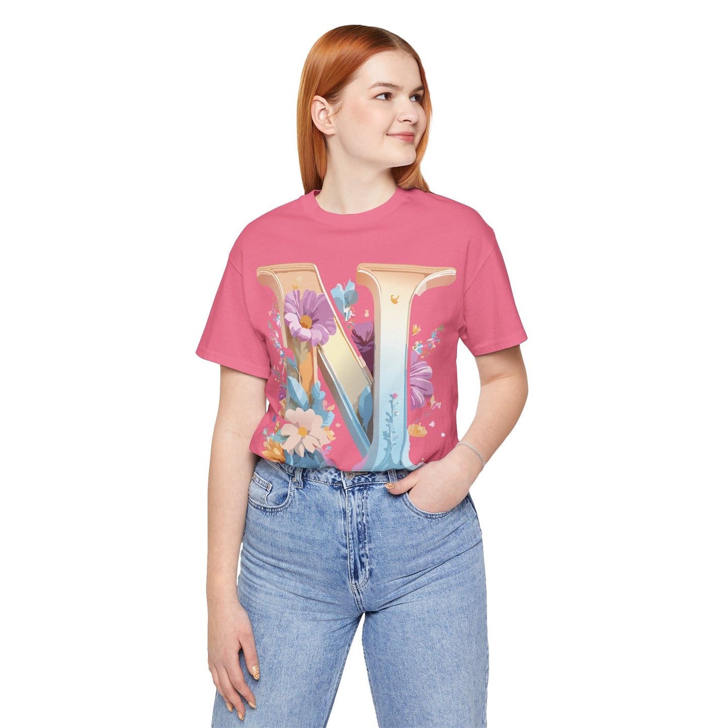 Letter N Shirt Graphic Tee Unisex Jersey Short Sleeve Vintage Style Adelpha Art Design