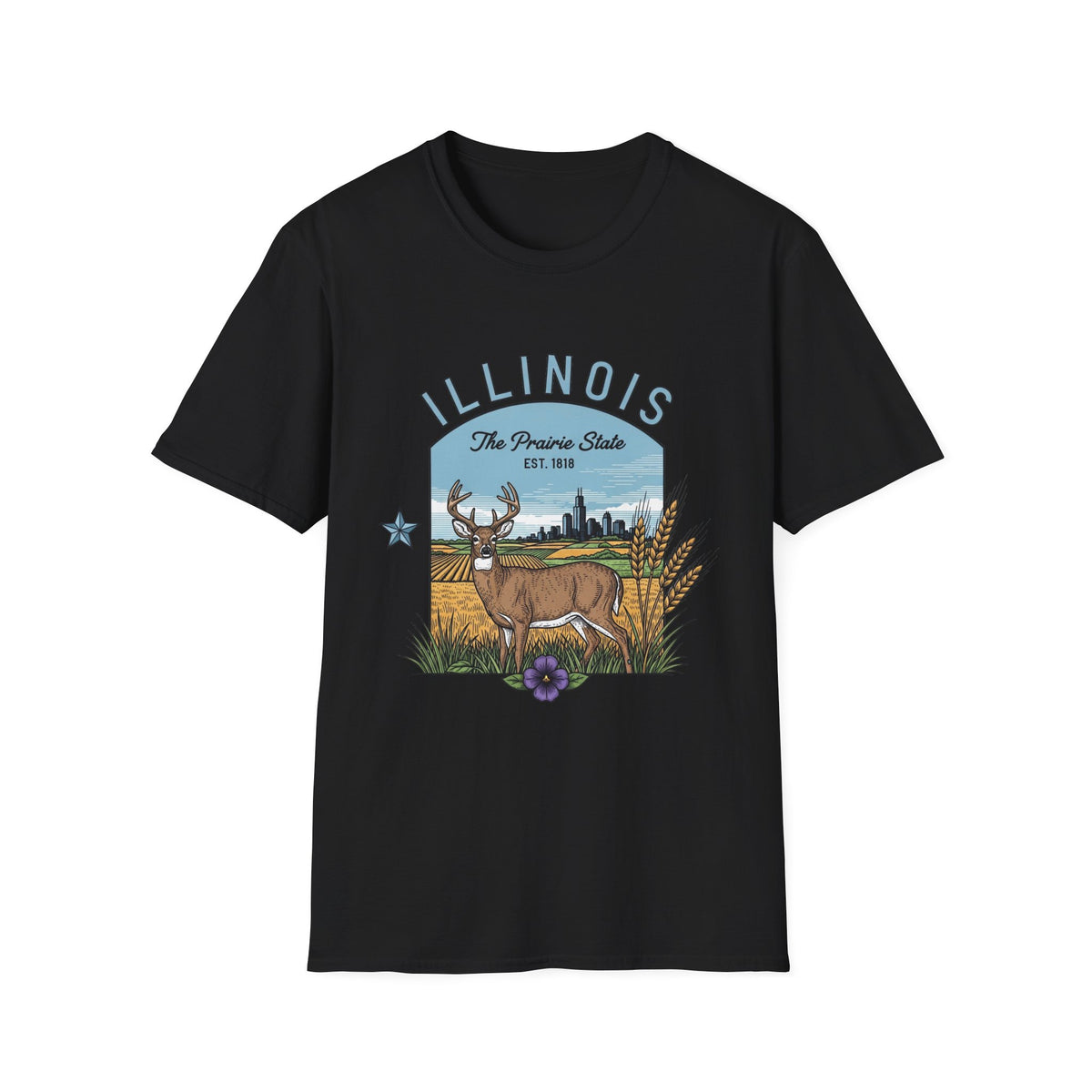 Illinois Deer T-Shirt — The Prairie State Wildlife Travel Tourist Graphic Tee Unisex 100 Cotton Gildan T-Shirt