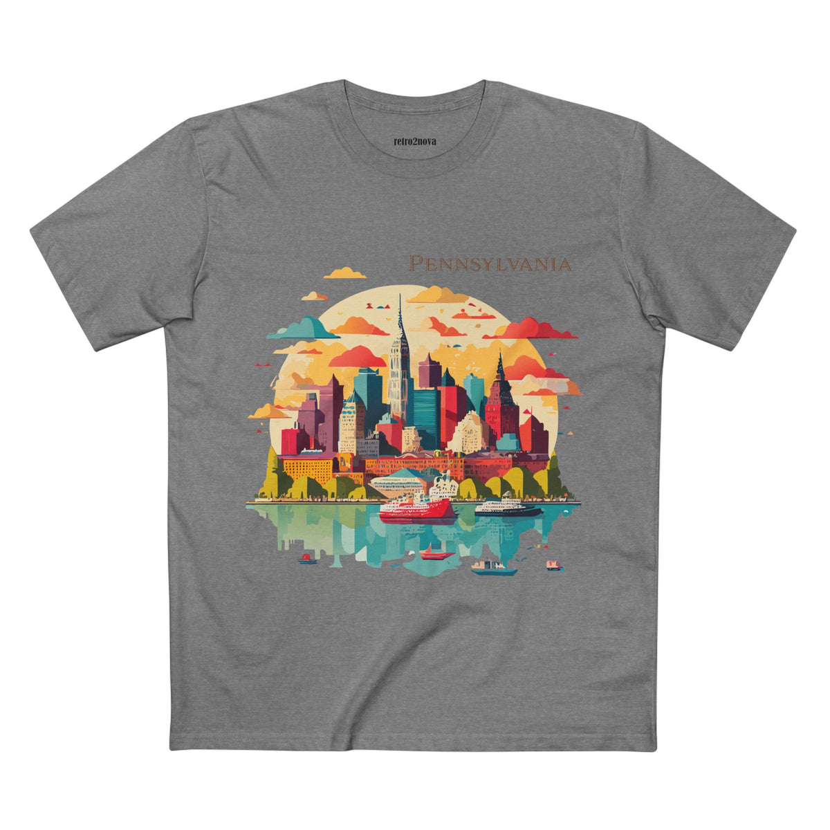 Pennsylvania Skyline tee | Cityscape illustration, river reflection