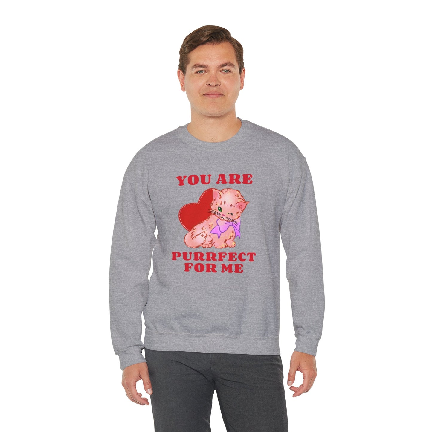 Cat Heart Sweatshirt Unisex Valentines Day Fifty Fifty Cotton Poly Blend Crewneck