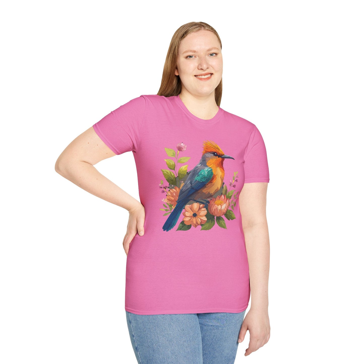 Floral Bird T Shirt For Unisex Wear Gildan Softstyle 64000 100 Percent Cotton Tee
