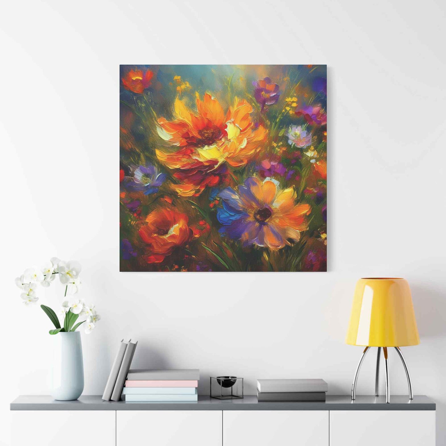 Flowers Print Canvas, Floral Oil Paint Print 20x20, 24x24, 30x30, 32x32, 36x36, Floral Art Design Print Non-Frame MC-15