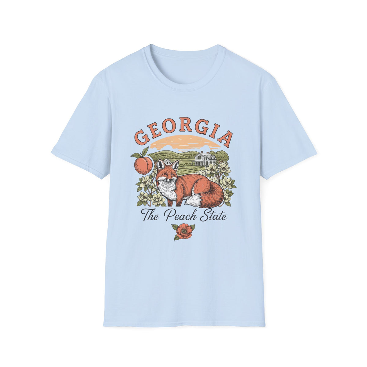 Georgia Fox T-Shirt — The Peach State Vintage Fox Graphic Travel Tourist Graphic Design Unisex 100 Cotton Gildan T-Shirt