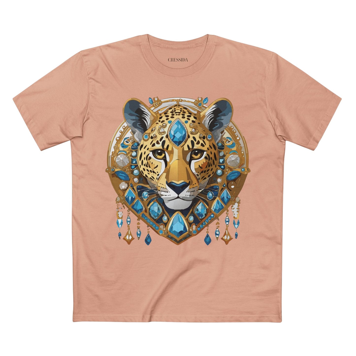 Cheetah Graphic Unisex 100 Cotton Tee With Unique Animal Golden Medallion Art Design 45