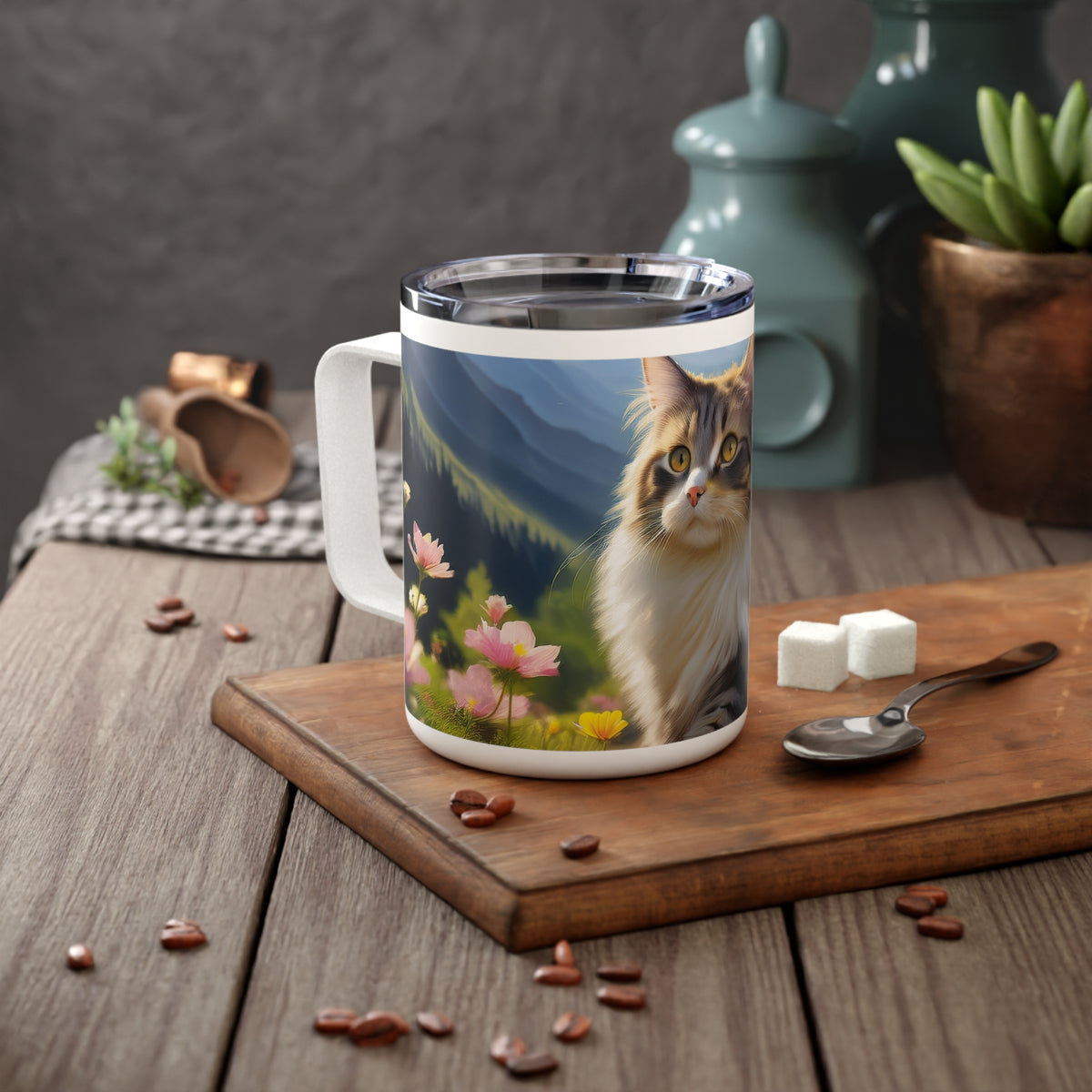10 Art Design Insulated Coffee Mug Clear Lid 10oz Insulated Coffee Mug 10oz