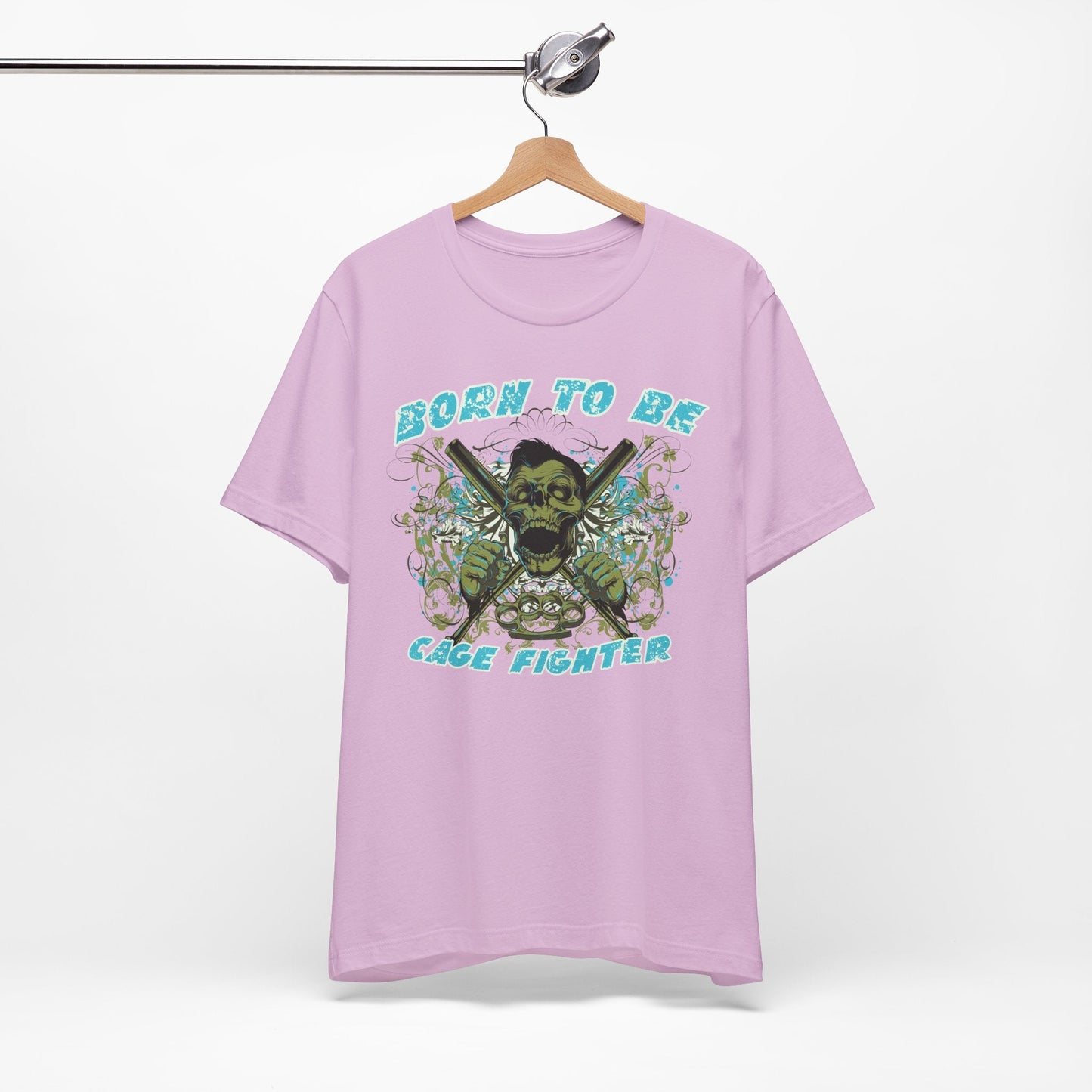Born To Be Cage Fighter Tee Skull Crossed Knives Graphic T-Shirt