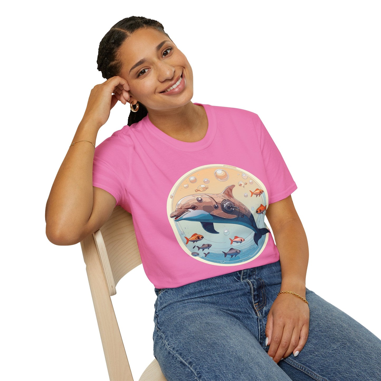 Dolphin Shirt Unisex Softstyle Tee 100 Percent Ring Spun Cotton Breathable Gildan 64000